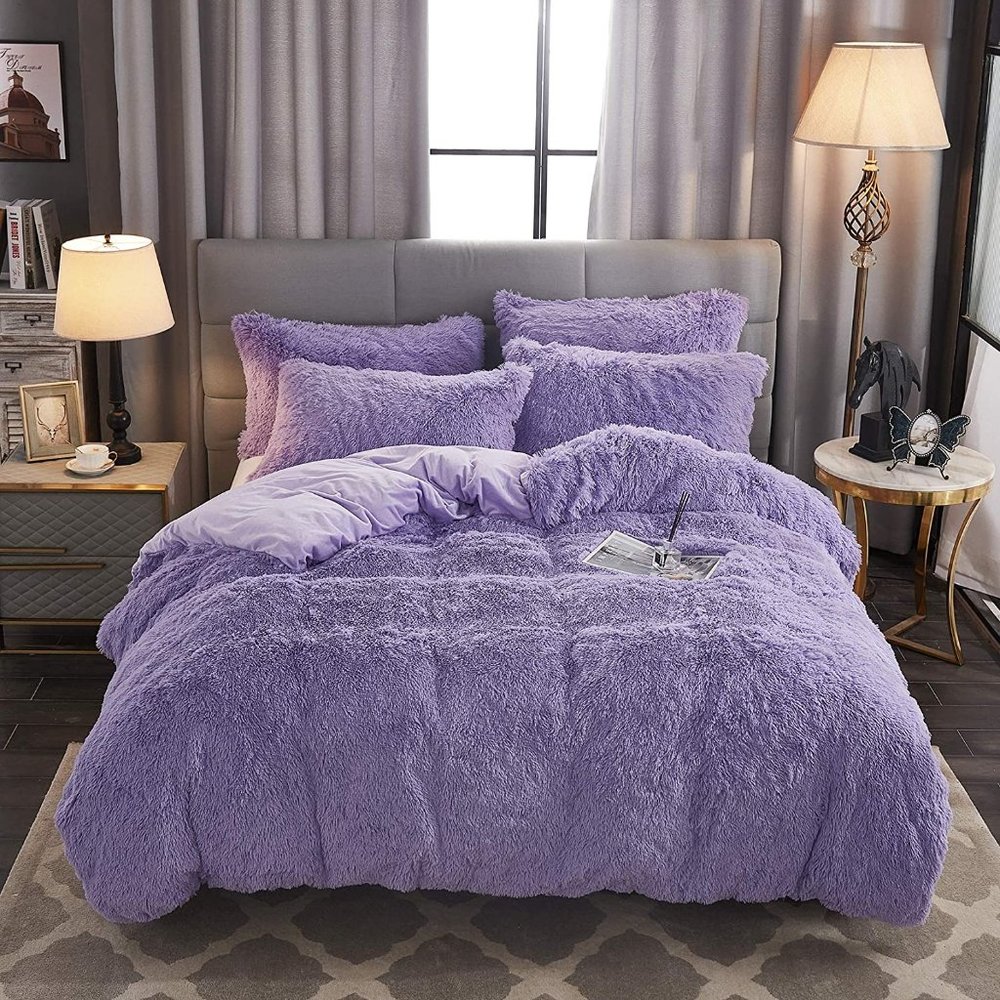 FLASH SALE $90 OFF  Shaggy Fluffy Faux Fur Duvet Cover Velvety Bedding Set - Picture 7 of 16